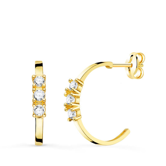 Pendientes Aros Abiertos con Circonita 15 mm de oro amarillo 18K