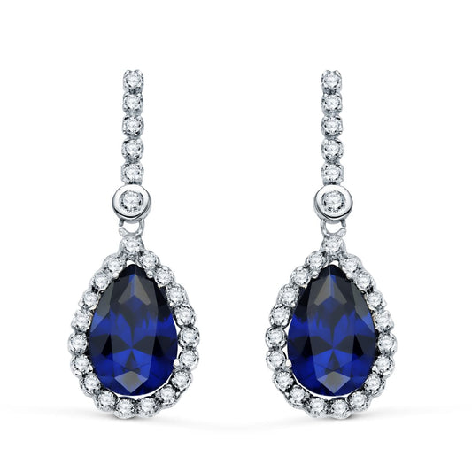 Pendientes Dos Cuerpos con Piedra Azul 12 x 8 mm. 33 x 12 mm de oro blanco 18K