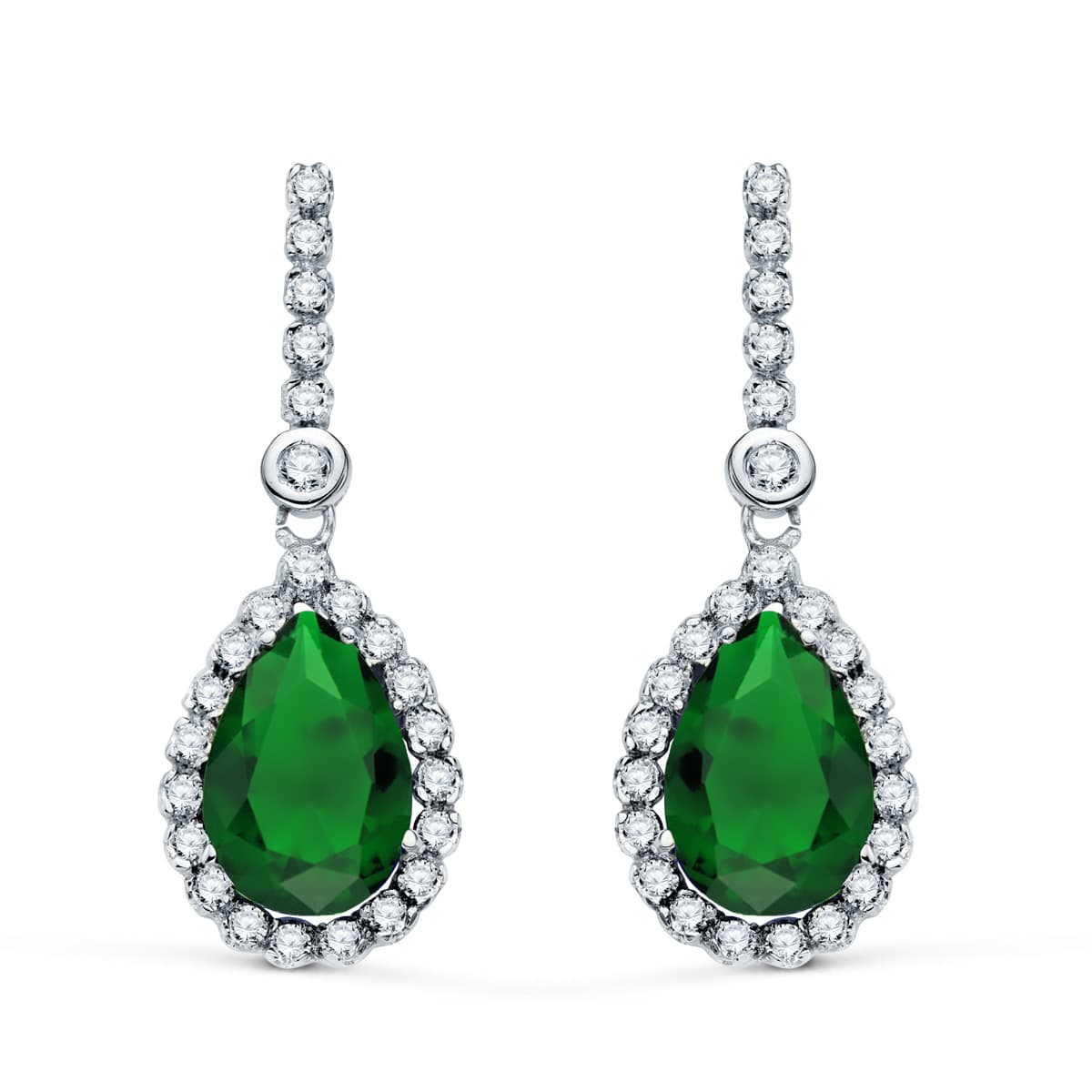 Pendientes Dos Cuerpos con Piedra Verde 12 x 8 mm. 33 x 12 mm de oro blanco 18K