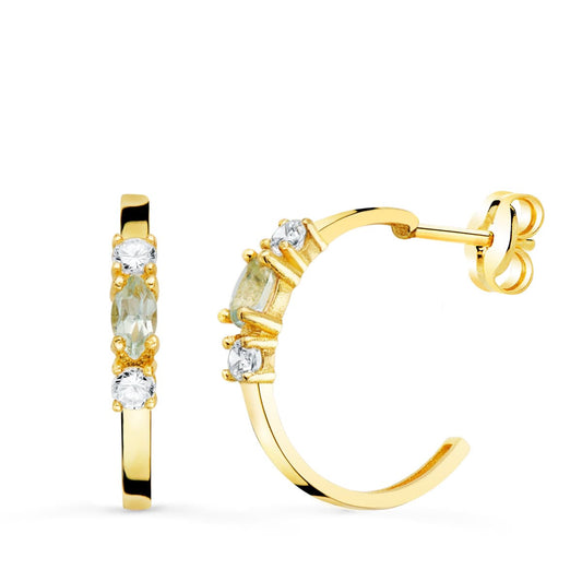 Pendientes 1 2 Aro Aguamarina Talla Marquise. 15 x 2 mm presión de oro amarillo 18K