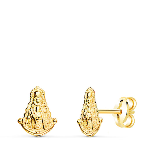 Pendientes Virgen del Rocio Brillo presión 7,5 x 6 mm de oro amarillo 18K