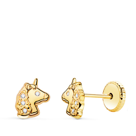 Pendientes Unicornios Brillo con Circonita Tuerca 7,5 x 6 mm de oro amarillo 18K