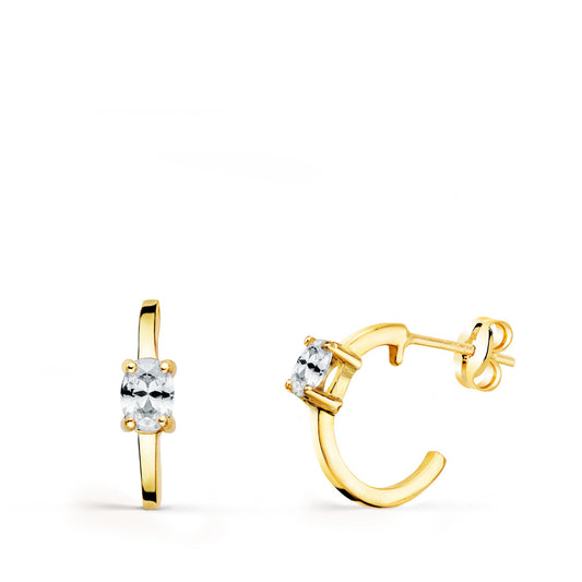 Pendientes Medio Aro Liso con Circonita 12 x 3 mm de oro amarillo 18K