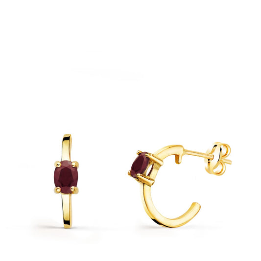 18K PENDIENTES ORO AMARILLO MEDIO ARO LISO CON RUBI 12X3 MM CIERRE PRESION.