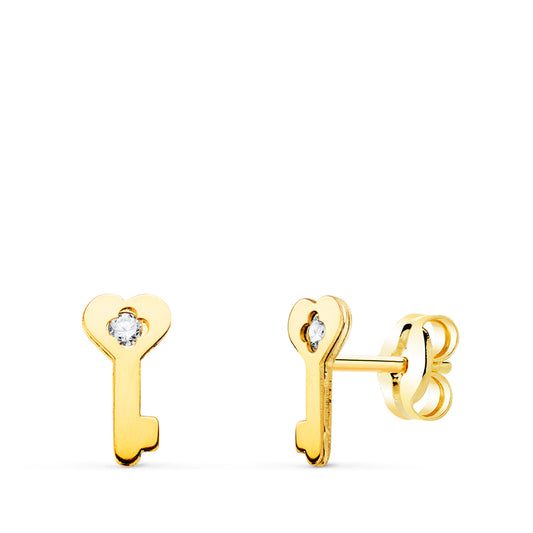 Pendientes Llave con Circonita de oro amarillo 18K