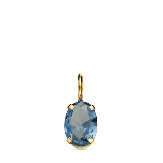 Colgante Oval Piedra Color Aguamarina 7 x 5 mm. de oro amarillo 18K