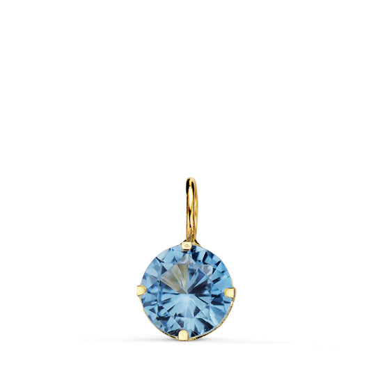 Colgante Redondo con Piedra Color Aguamarina 6 mm. de oro amarillo 18K