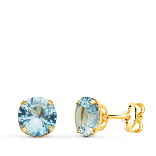 Pendientes Redondos Piedra Azul 6 mm. de oro amarillo 18K