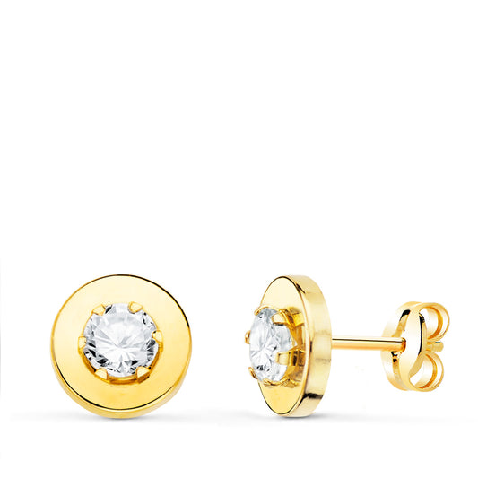 Pendientes Cerco Liso y Circonita en Garras 4 mm. 7,5 mm de oro amarillo 18K