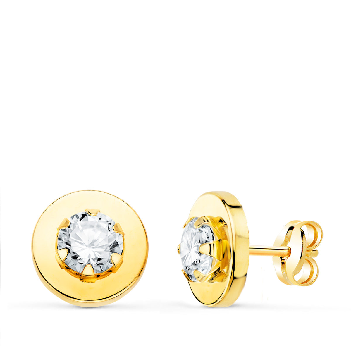 Pendientes Cerco Liso y Circonita en Garras 5 mm. 9 mm de oro amarillo 18K