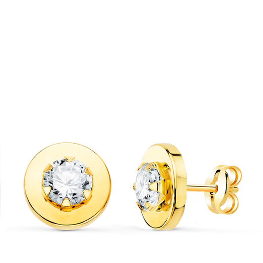 Pendientes Cerco Liso y Circonita en Garras 5 mm. 9 mm de oro amarillo 18K