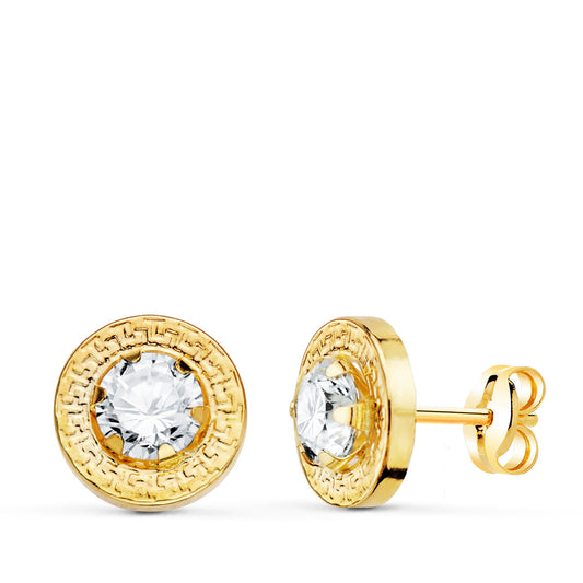 Pendientes Cerco Greca y Circonita Garras 5 mm. 9 mm de oro amarillo 18K