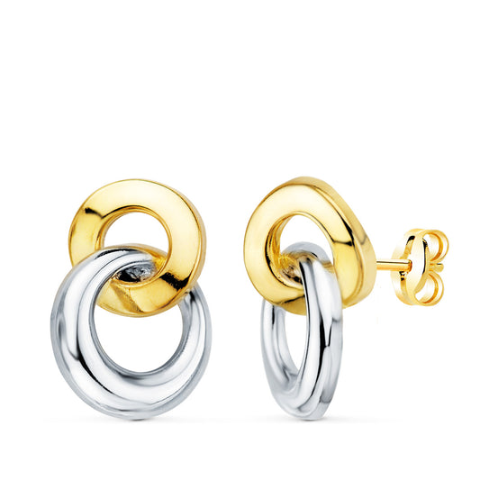 Pendientes Bicolor Doble Aro Brillo 13 x 10 mm. 18K