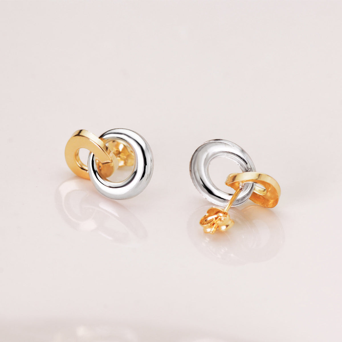 Pendientes Bicolor Doble Aro Brillo 13 x 10 mm. 18K