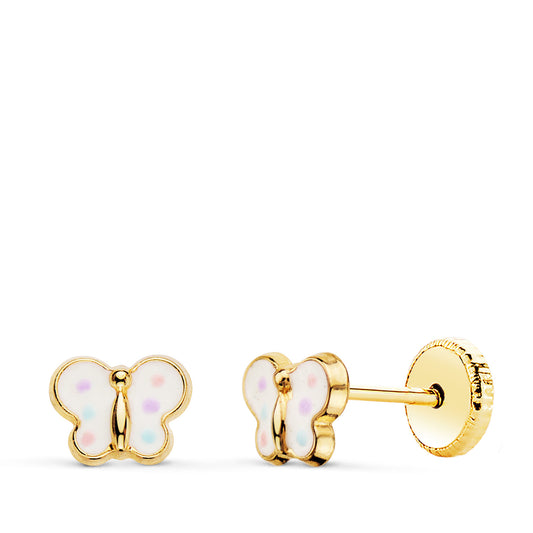 Pendientes Mariposa Esmalte 6 x 4,5 mm Cierre Tuerca de oro amarillo 18K