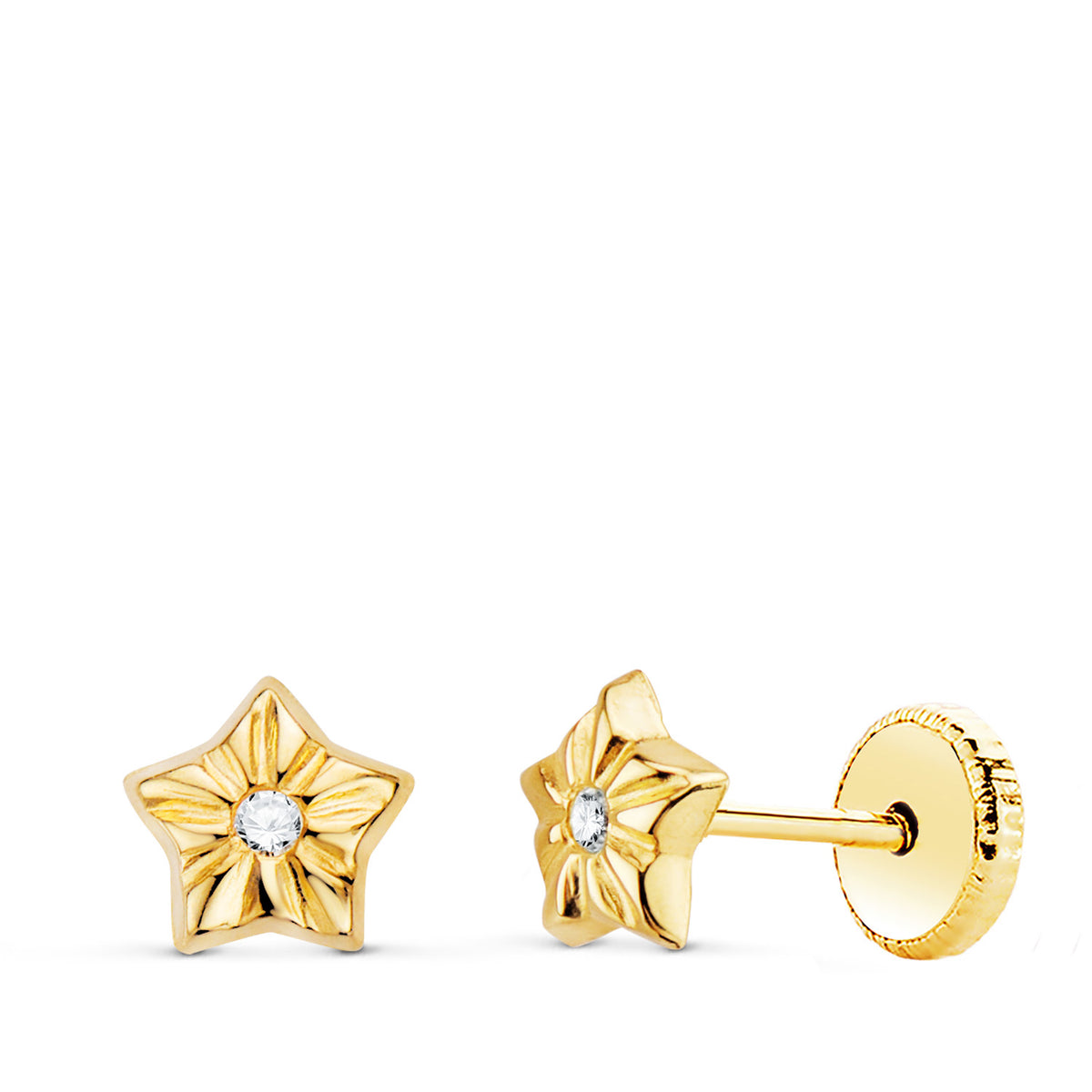 Pendientes Estrellas con Circonita 5 x 5 mm Cierre Tuerca de oro amarillo 18K