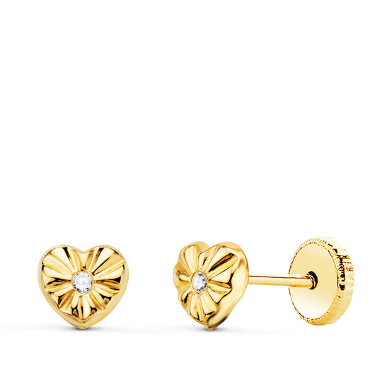 Pendientes Corazon con Circonita 5 x 5 mm Cierre Tuerca de oro amarillo 18K