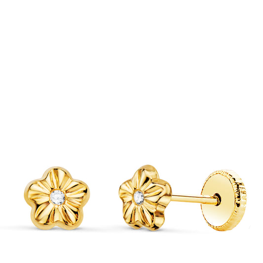 Pendientes Flor con Circonita 5 x 5 mm Cierre Tuerca de oro amarillo 18K