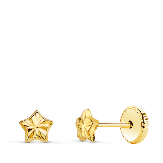 18K PENDIENTES ORO AMARILLO ESTRELLA 4 X 4 MM CIERRE TUERCA