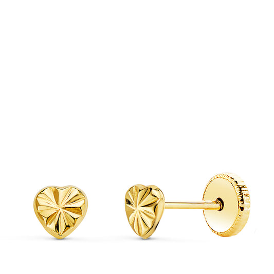 Pendientes Corazon 4 x 4 mm Cierre Tuerca de oro amarillo 18K