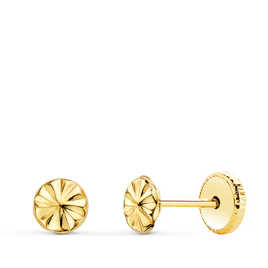 Pendientes Redondos Tallados 4,5 mm Cierre Tuerca de oro amarillo 18K