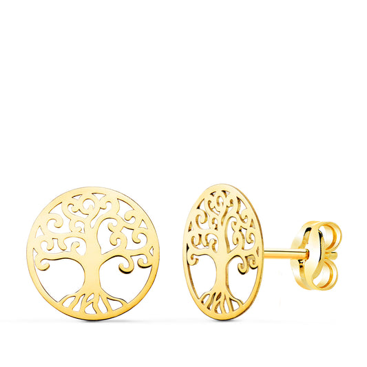 Pendientes Arbol de la Vida en Brillo Calados 10 mm. de oro amarillo 18K