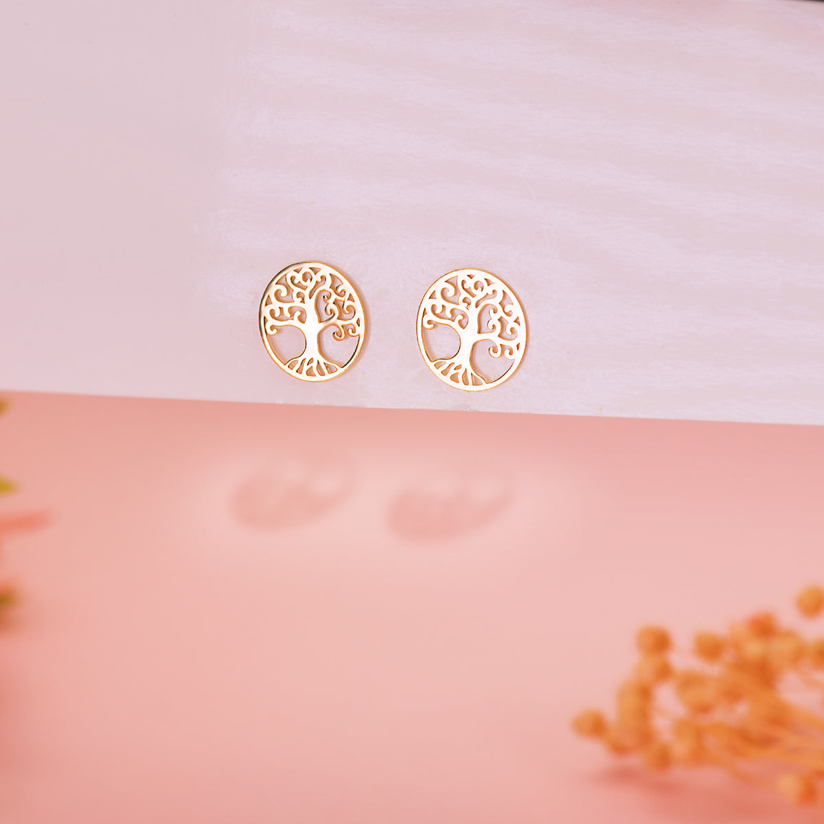 Pendientes Arbol de la Vida en Brillo Calados 10 mm. de oro amarillo 18K