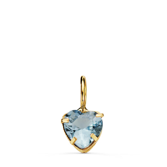 18K COLGANTE ORO AMARILLO CORAZON PIEDRA COLOR AGUAMARINA 5 X 5 MM.