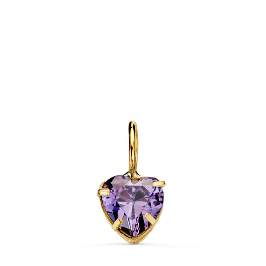 Colgante Corazon Piedra Color Amatista 5 x 5 mm. de oro amarillo 18K
