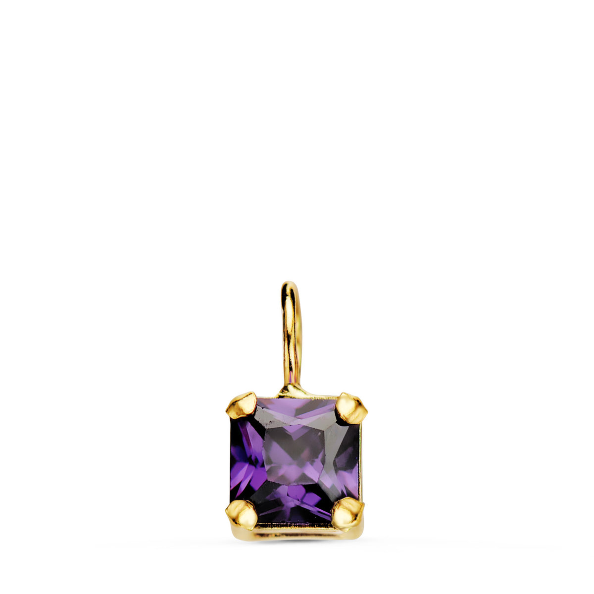 Colgante Cuadrado con Garras y Piedra Color Amatista 5,5 x 5,5 mm. de oro amarillo 18K