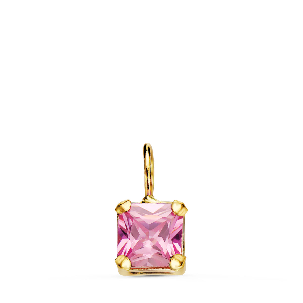 Colgante Cuadrado con Garras y Piedra Rosa 5,5 x 5,5 mm. de oro amarillo 18K