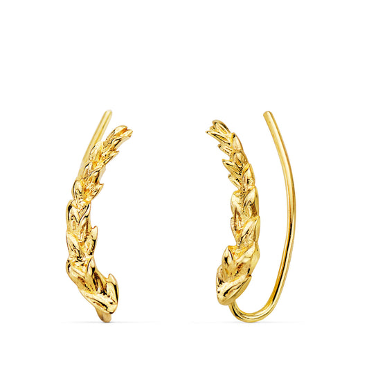 Pendientes Trepadores con Hojitas. 15 x 3 mm de oro amarillo 18K