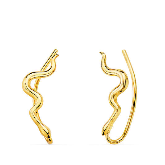 Pendientes Trepadores de Serpientes. 15 x 2,5 mm de oro amarillo 18K