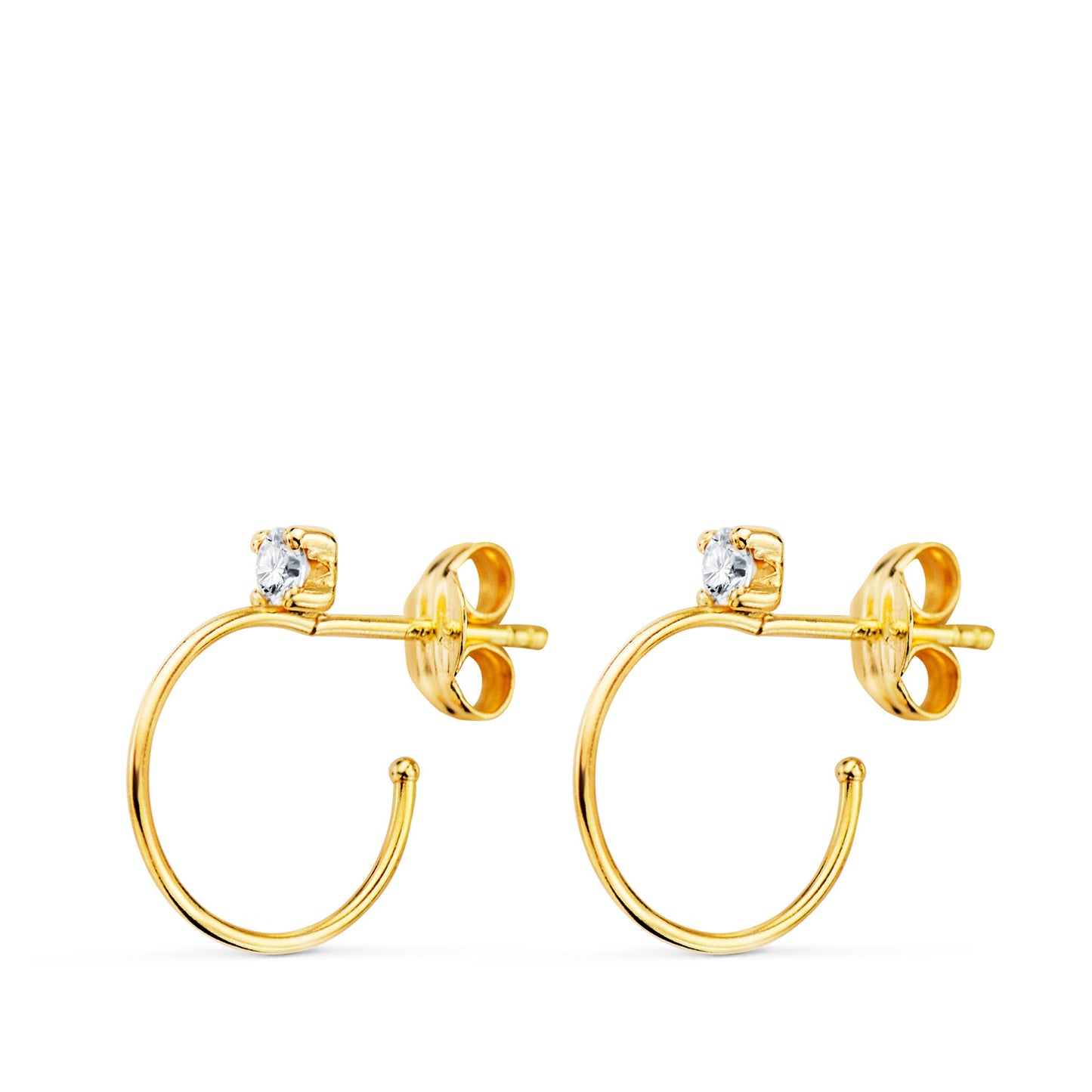 Pendientes Aros Abiertos Hilo Fino 0,5 mm con Circonita 14 mm. de oro amarillo 18K