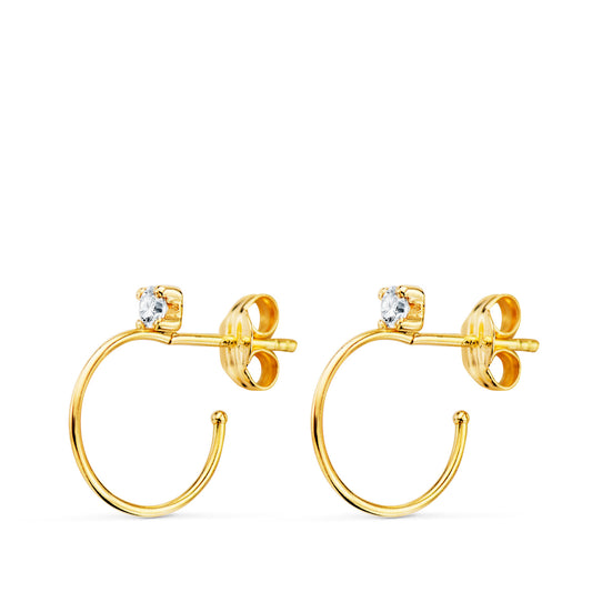Pendientes Aros Abiertos Hilo Fino 0,5 mm con Circonita 14 mm. de oro amarillo 18K