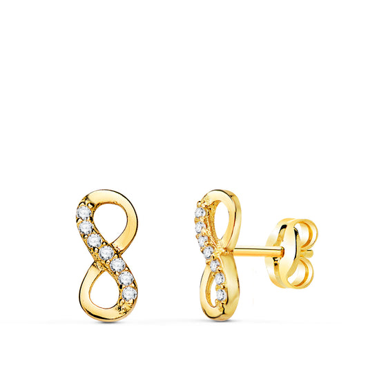 Pendientes Infinito con Circonitas. 9,5 x 4 mm. de oro amarillo 18K
