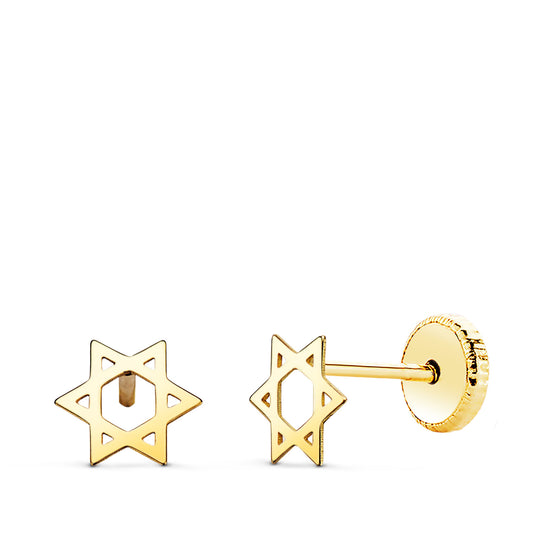 Pendientes Estrella David Lisa. 6 x 5,5 mm Cierre Tuerca de oro amarillo 18K