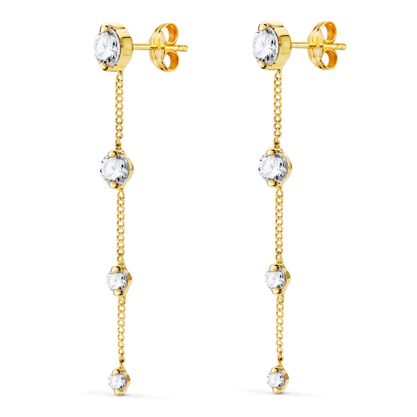 18K PENDIENTES ORO AMARILLO LARGOS CON CADENA Y CIRCONITA 46 MM. CIERRE PRESIONÇ