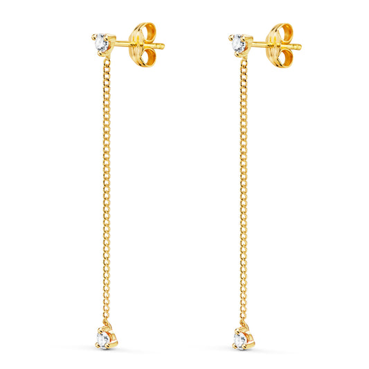 Pendientes Largos con Cadena y Circonita 42 mm. de oro amarillo 18K