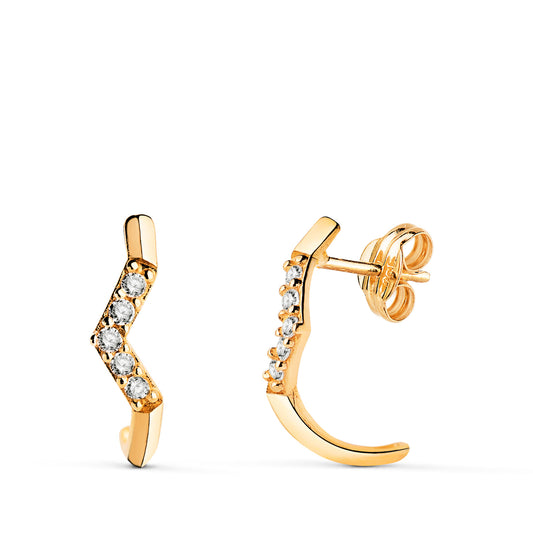 Pendientes Medio Aro Abierto Pico con Circonitas. Medida: 17 x 4 mm. de oro amarillo 18K