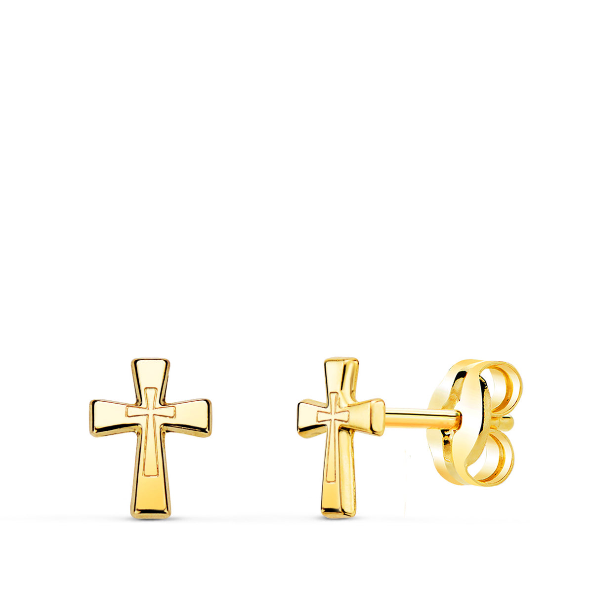 Pendientes Cruz en Brillo 6 x 4,5 mm. de oro amarillo 18K