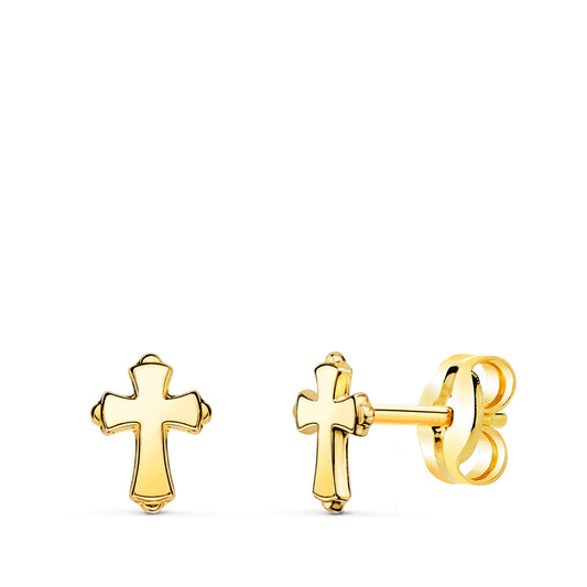 Pendientes Cruz en Brillo 6 x 4,5 mm. de oro amarillo 18K