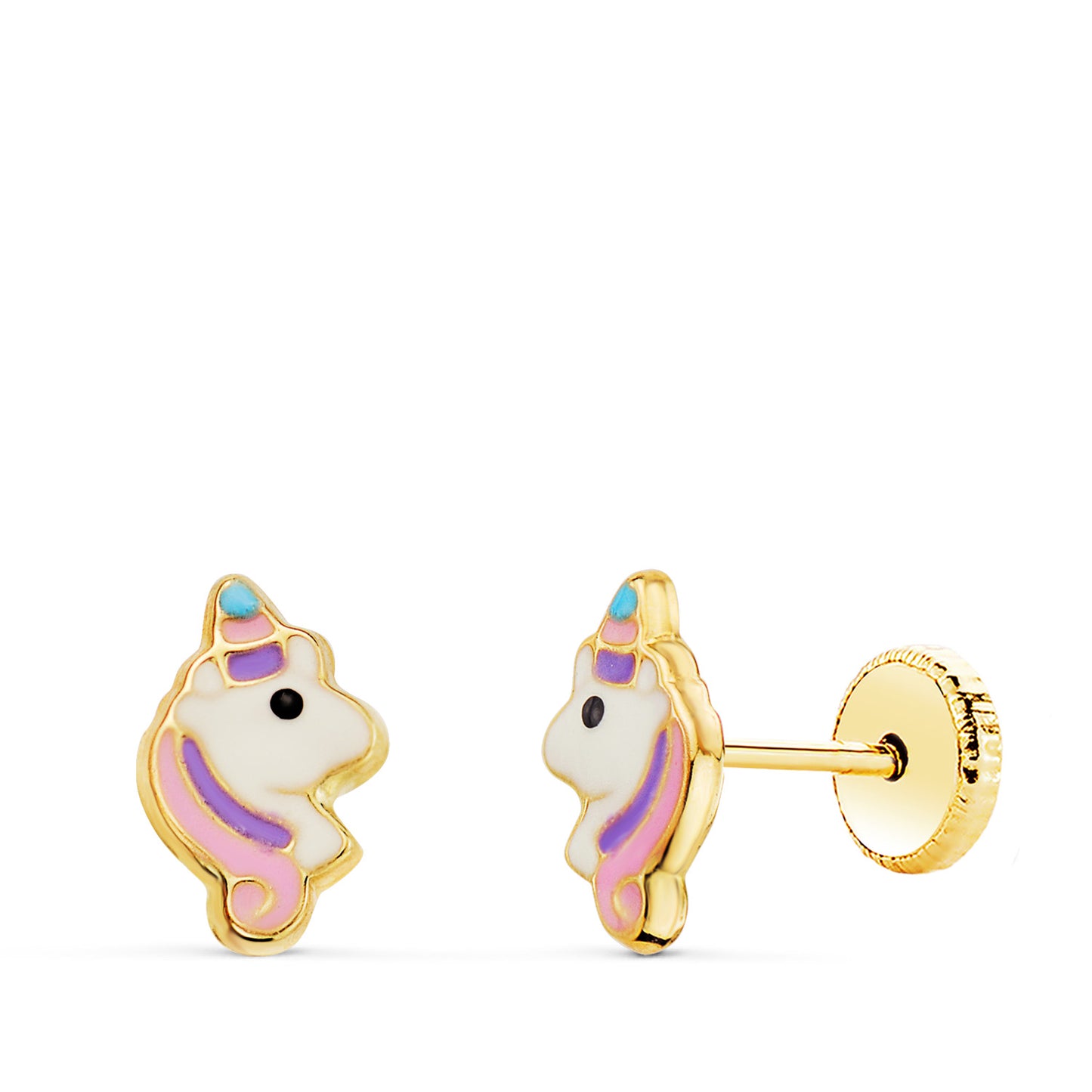 9K PENDIENTES UNICORNIO ESMALTE 8.5 X 5.5MM