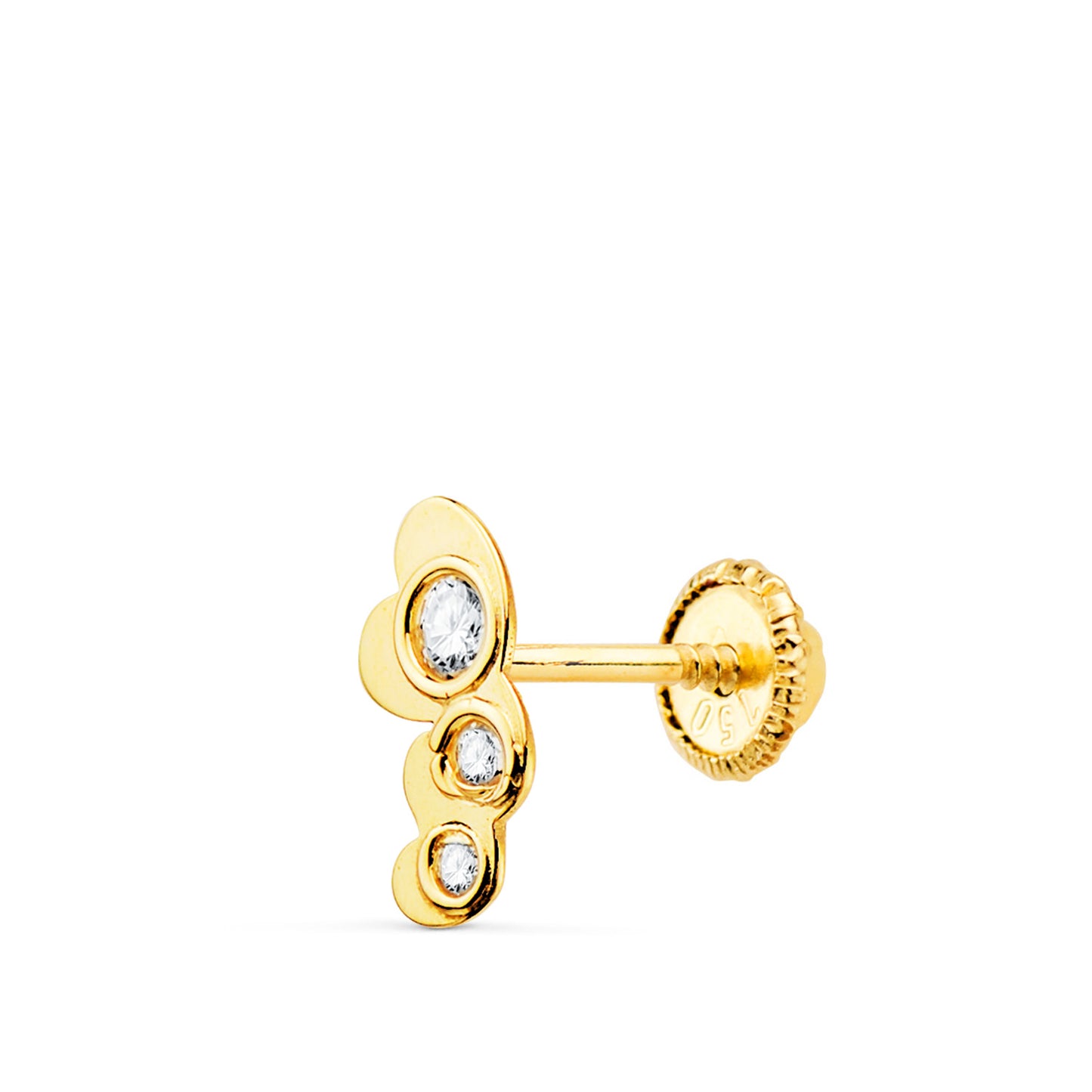 Piercing Oreja Tres Corazones con Circonita 7 x 3 mm de oro amarillo 18K