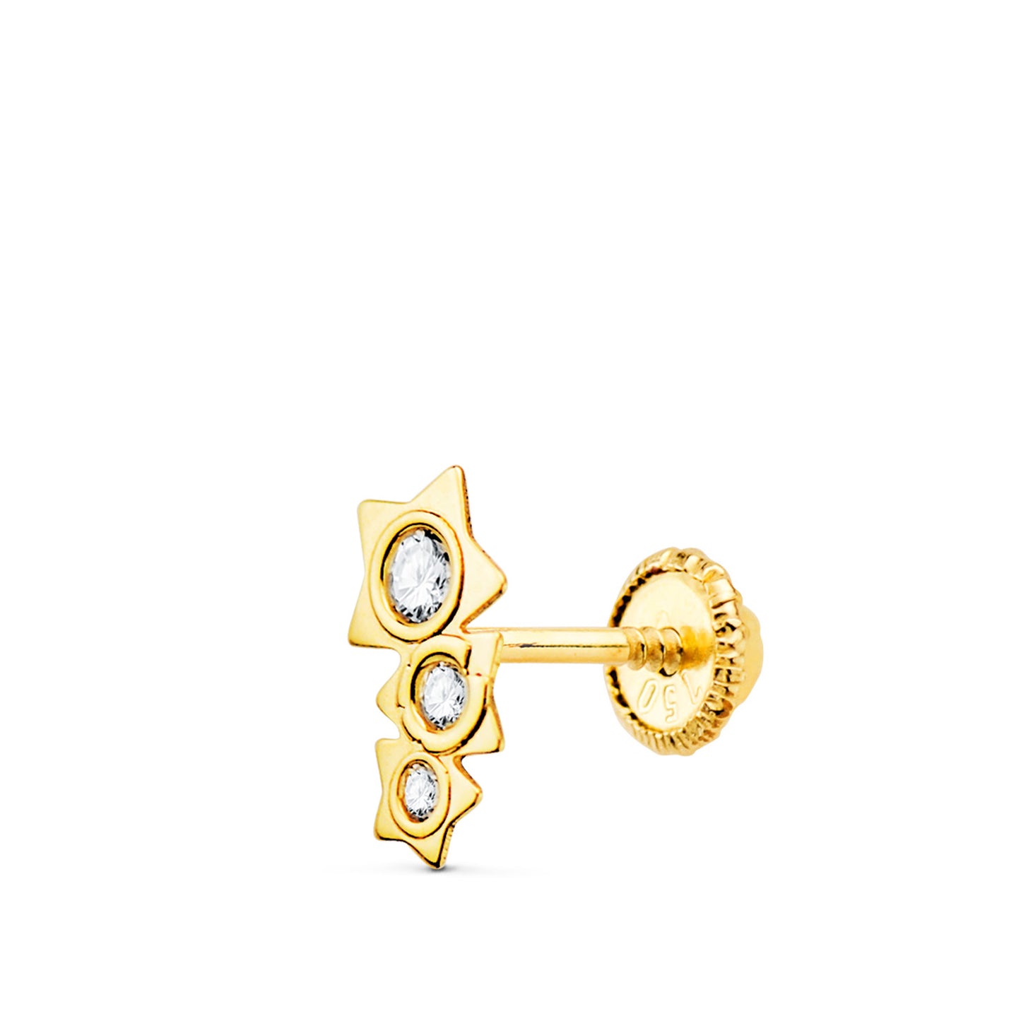 Piercing Oreja Tres Estrellas con Circonita 7 x 3 mm de oro amarillo 18K