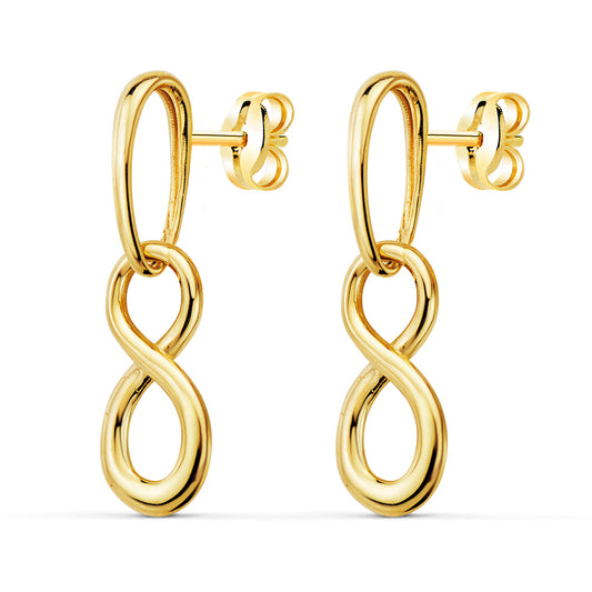 Pendientes Dos Cuerpos con Colgante Infinito. de oro amarillo 18K