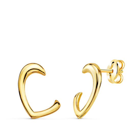 Pendientes Medio Corazon Brillo. de oro amarillo 18K