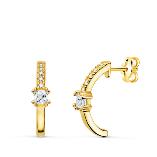 Pendientes Medio Aro Liso Banda Circonita 13 x 3 mm de oro amarillo 18K