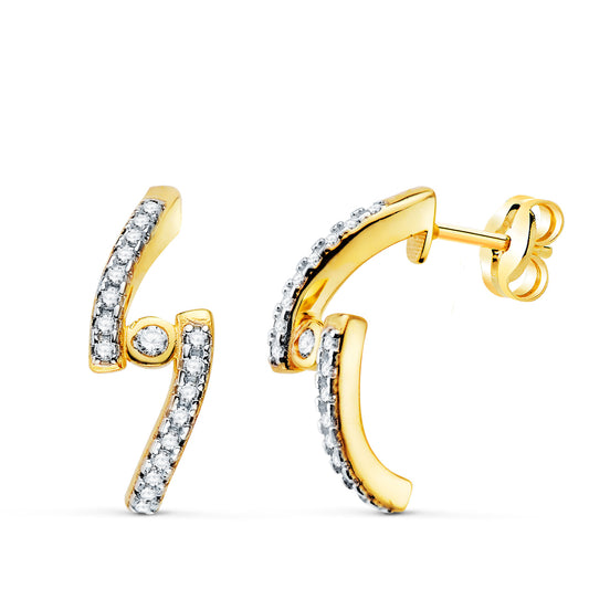 Pendientes Medio Aro Doble Banda Circonita 15 x 6 mm de oro amarillo 18K
