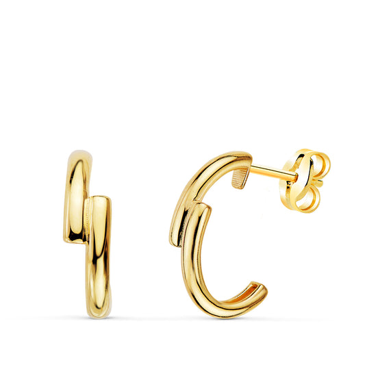 Pendientes Medio Aro Liso Banda Doble Brillo 13 x 4 mm de oro amarillo 18K